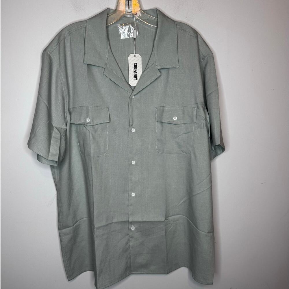 Coofandy Men XL Casual Button Down Shirt Cotton Linen Blend Beach Summer Top